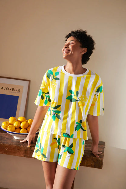 Pyjama Coton BIO Citrons Rayures Jaunes
