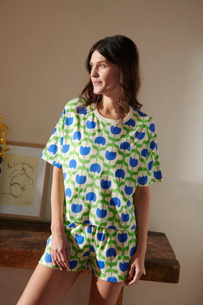 Pyjama Coton BIO Tulipes Bleues