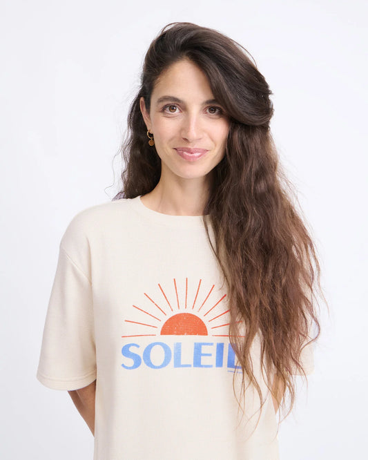 T-shirt Soleil en coton bio gaufré - crème