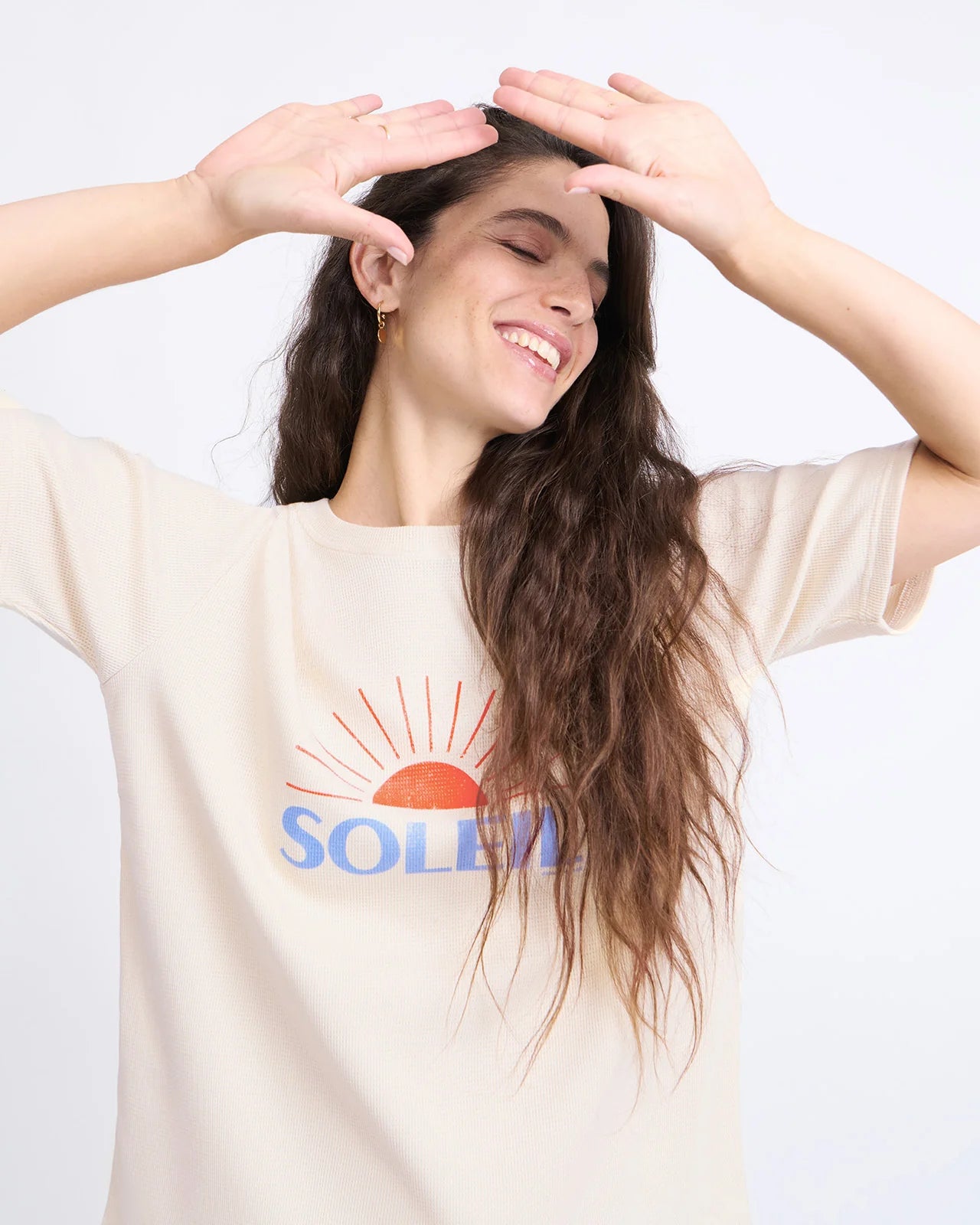 T-shirt Soleil en coton bio gaufré - crème