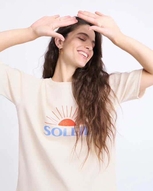 T-shirt Soleil en coton bio gaufré - crème
