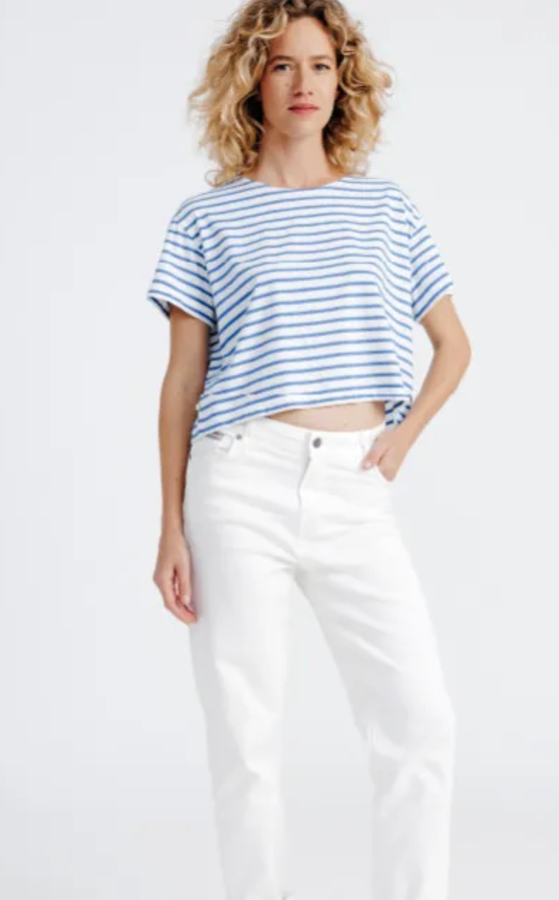 Tee-shirt crop top Camélia rayé indigo